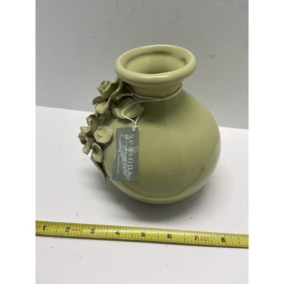 Seasons of Cannon Falls Vase Flora and Fauna Celedon Green Rose Raised Vase 5 in - Picture 8 of 8